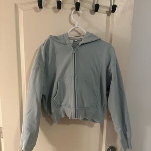 Aritzia Blue Cropped Zip Up Hoodie Medium